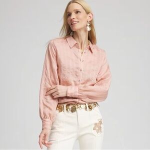CHICO’S NEW 2.5 / Women’s 14 XL L Classic Soft Button Front Blouse French Blush